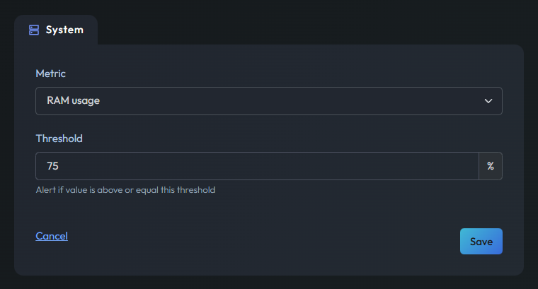 Threshold alert form