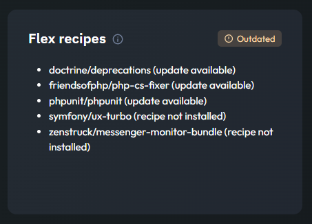 Symfony flex recipe status
